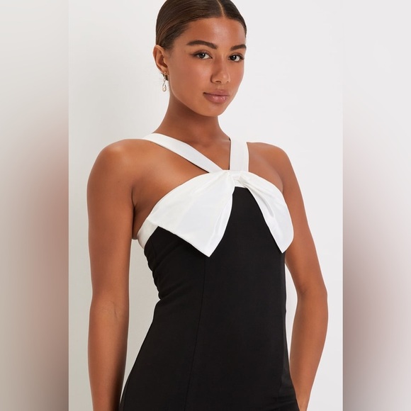 LULU’S Luxurious Outlook Black And White Bow Mermaid Maxi Dress - Picture 6 of 10